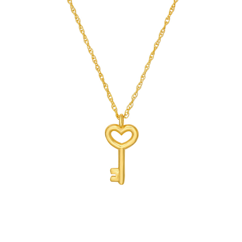 14K gold heart key pendant necklace