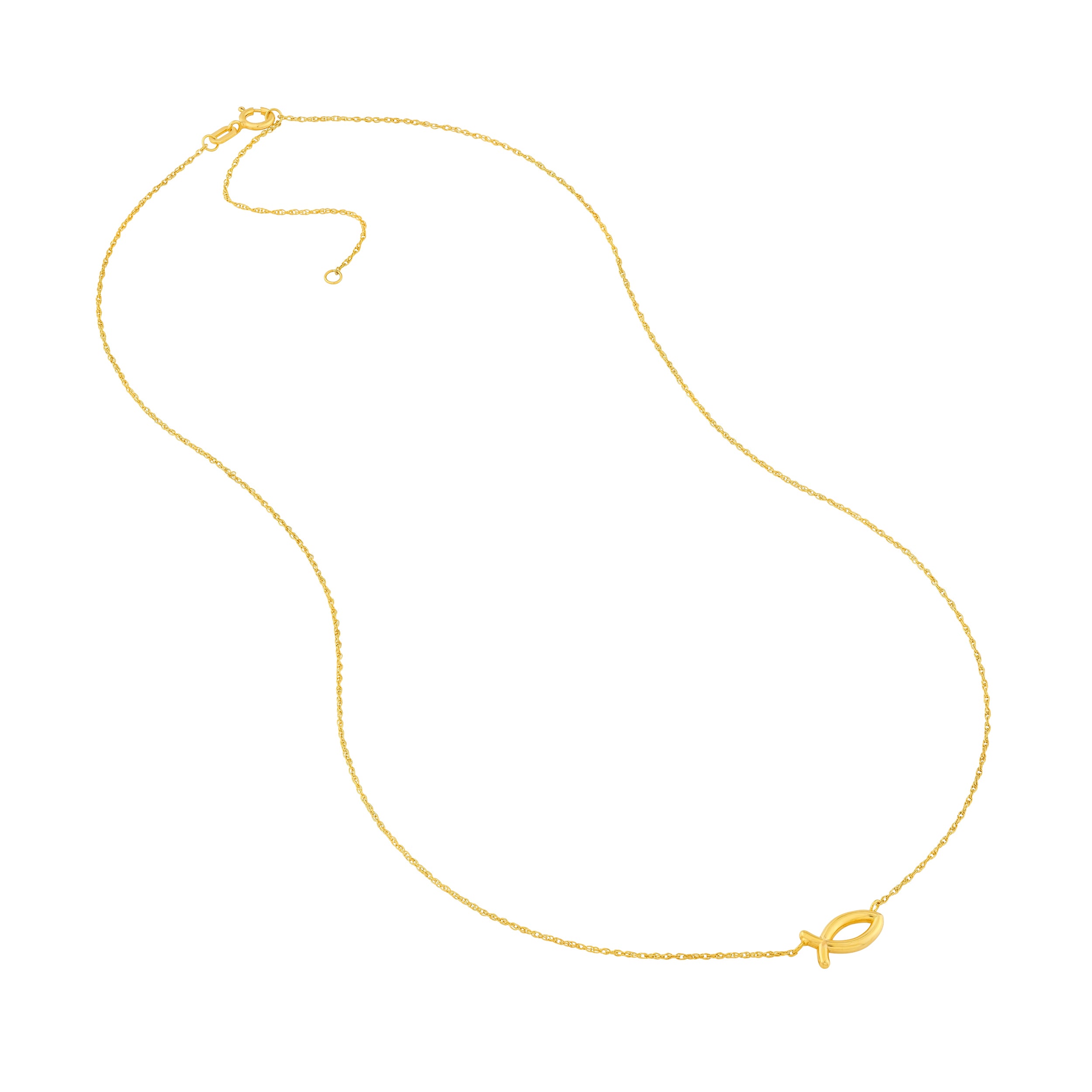 14K gold Ichthys fish necklace, additional view