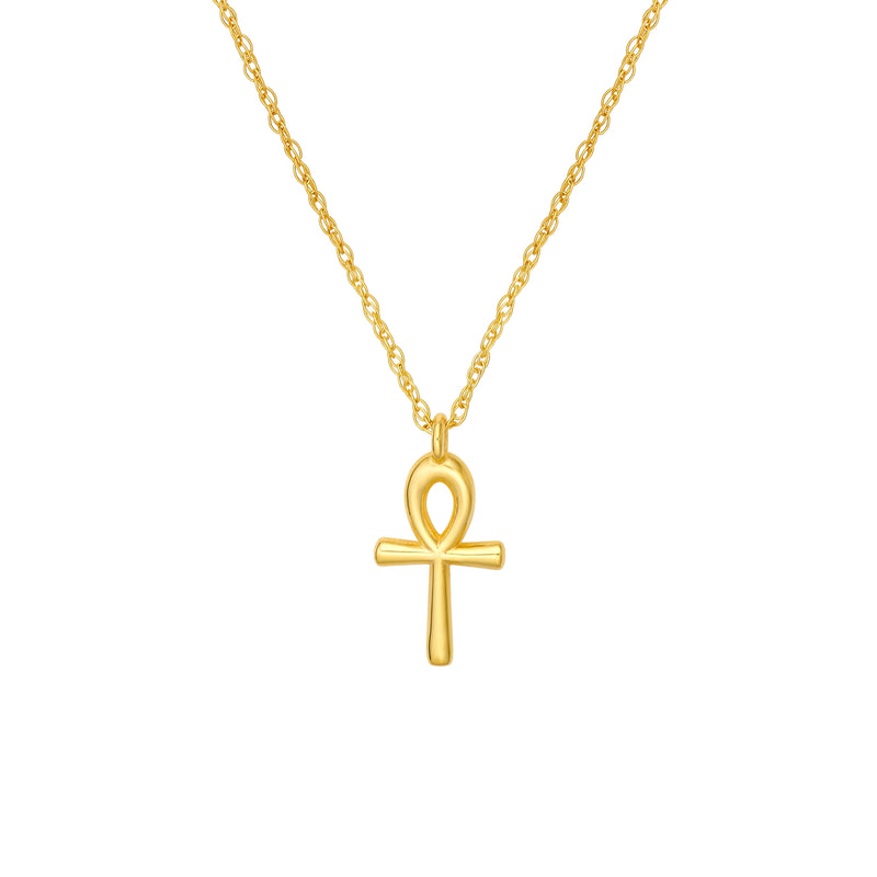 14K gold ankh cross pendant necklace