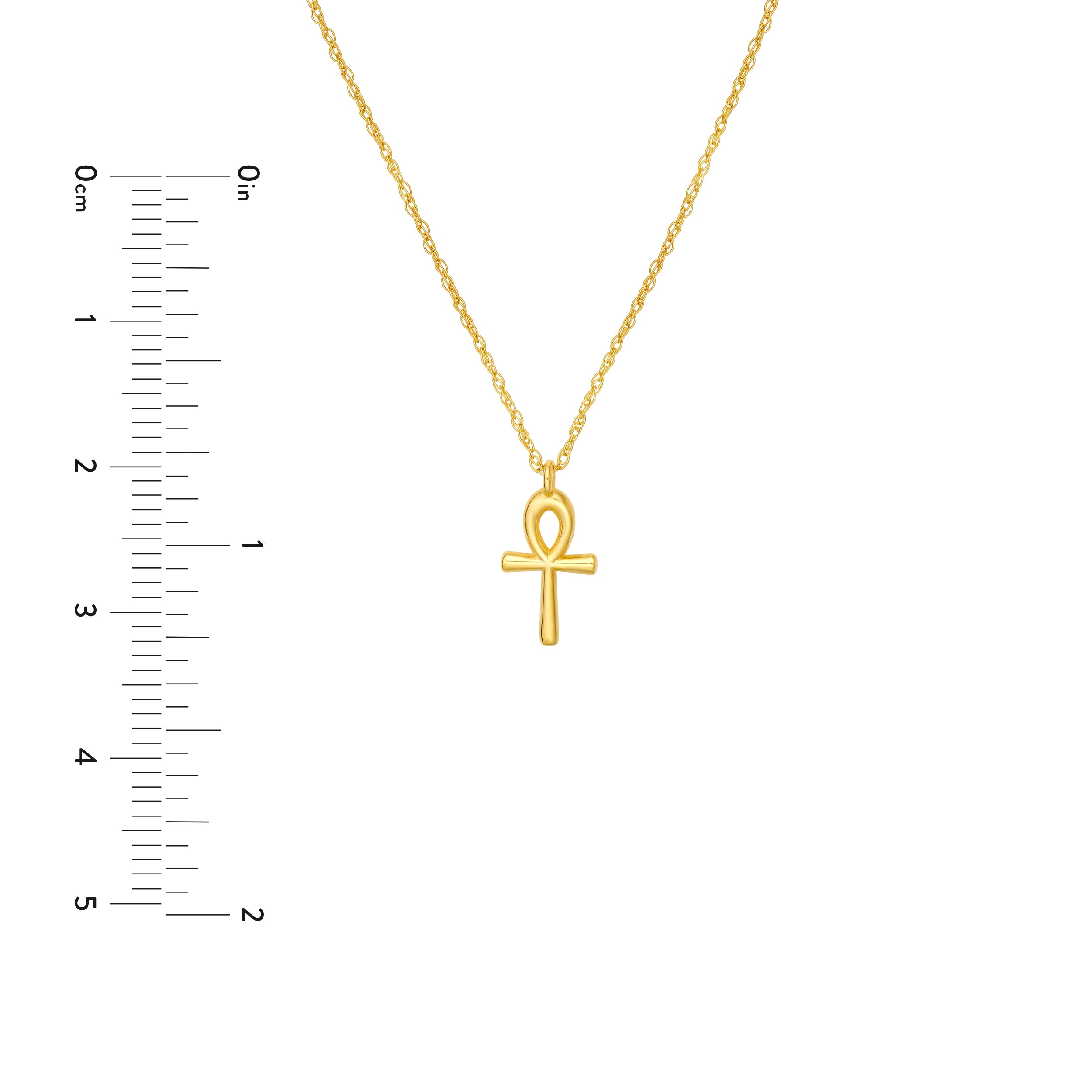 14K gold ankh cross pendant necklace, side view