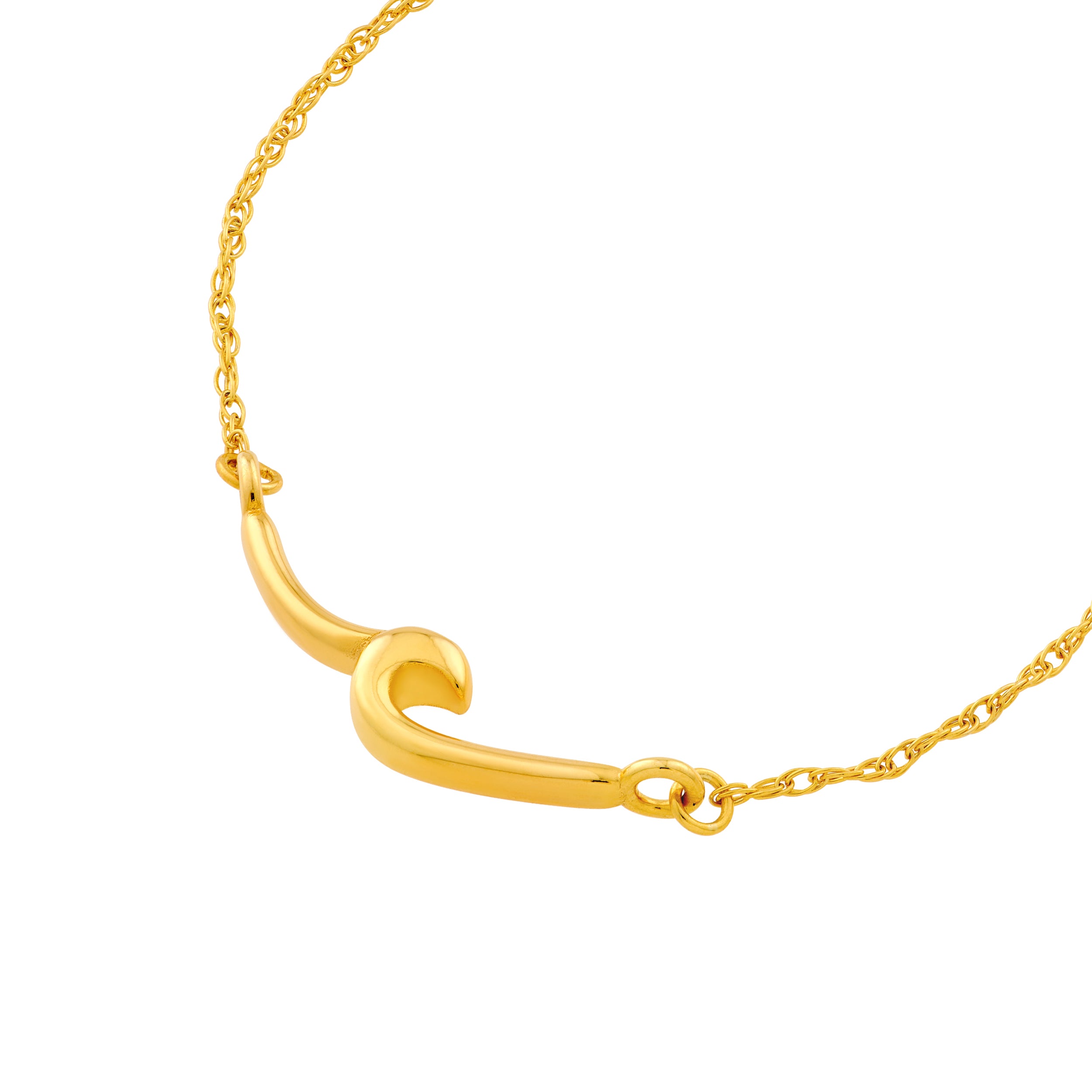 14K gold ocean wave necklace, detail view