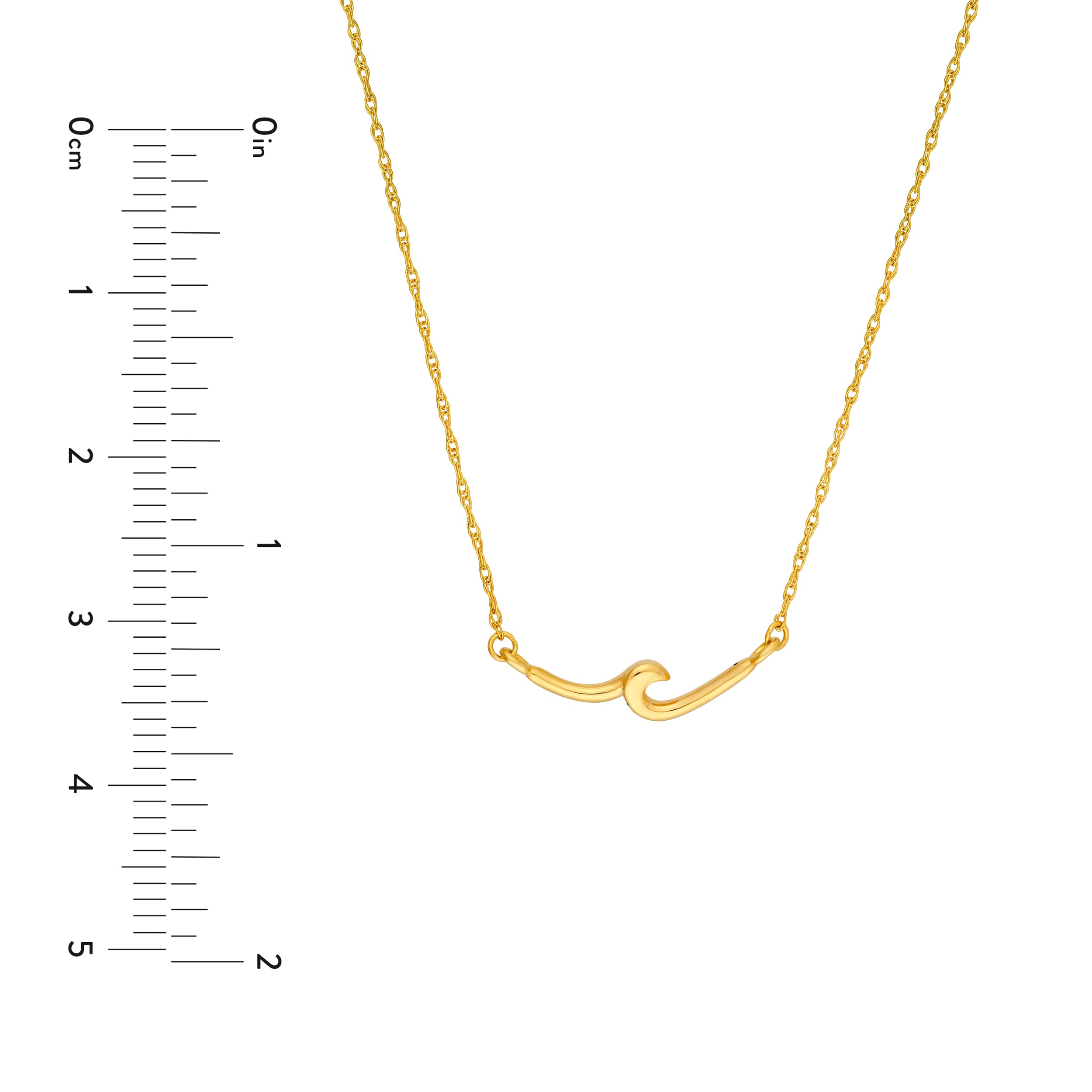 14K gold ocean wave necklace, close-up of the wave pendant
