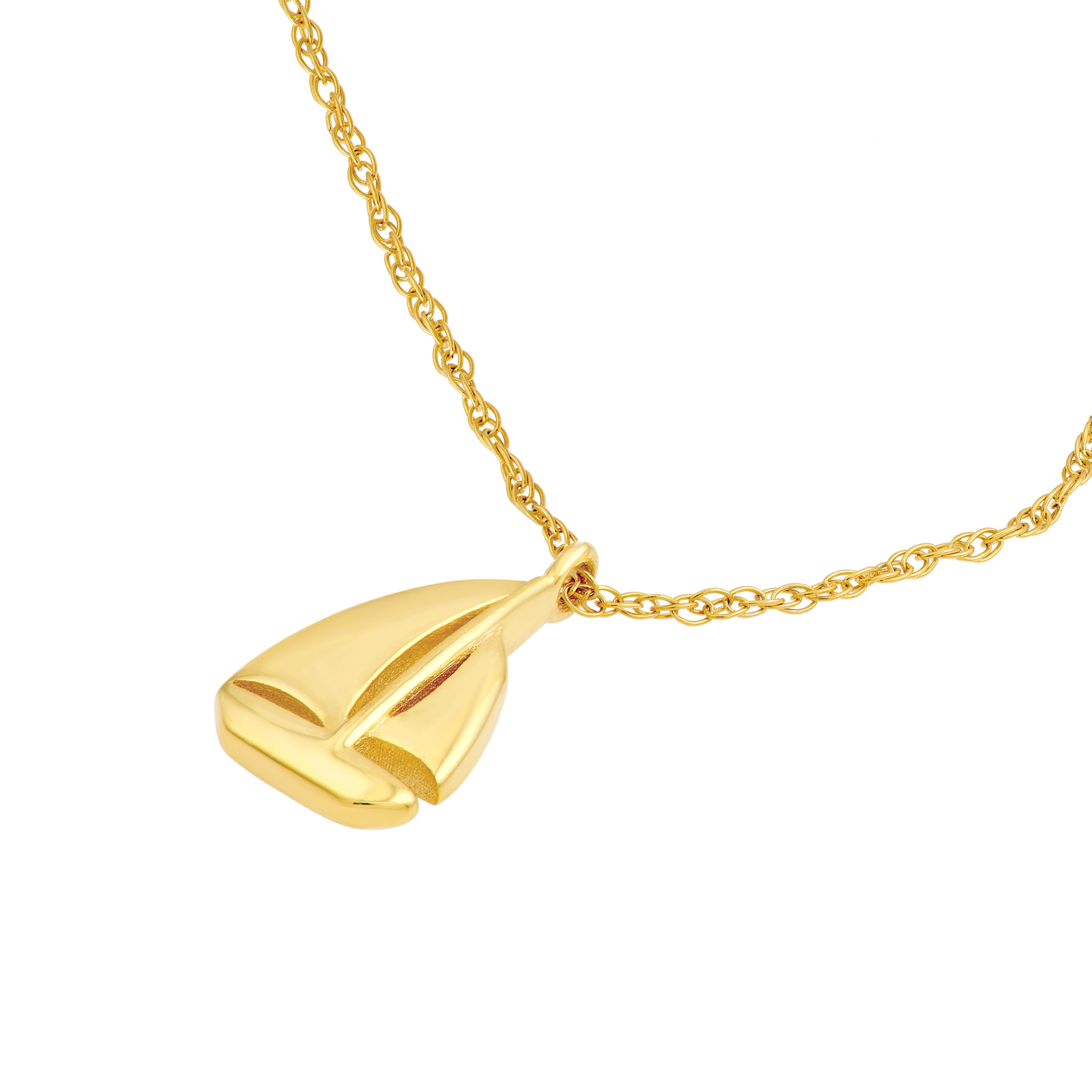 14K gold sailboat pendant necklace, detail view