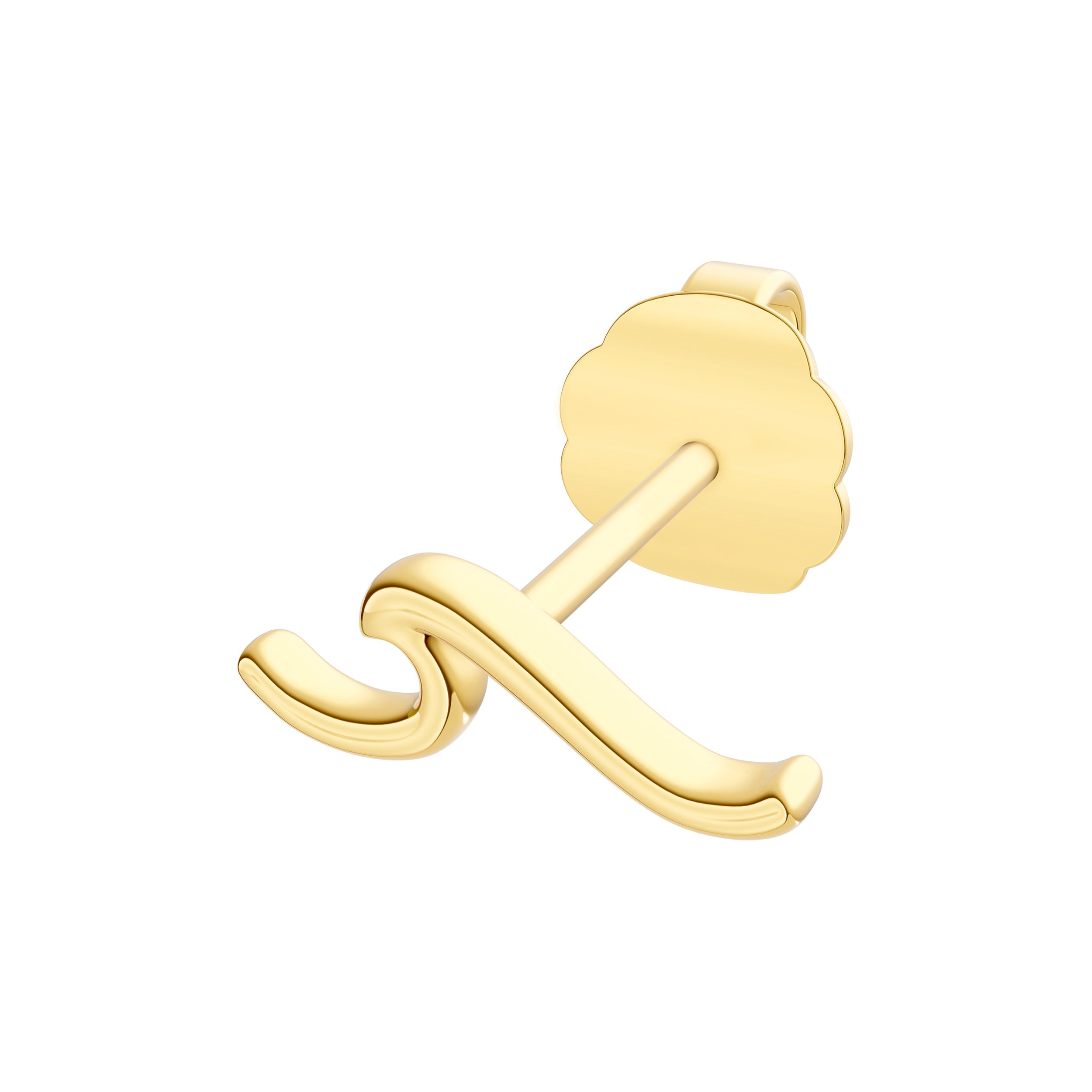 14K gold wave stud earrings, detail view