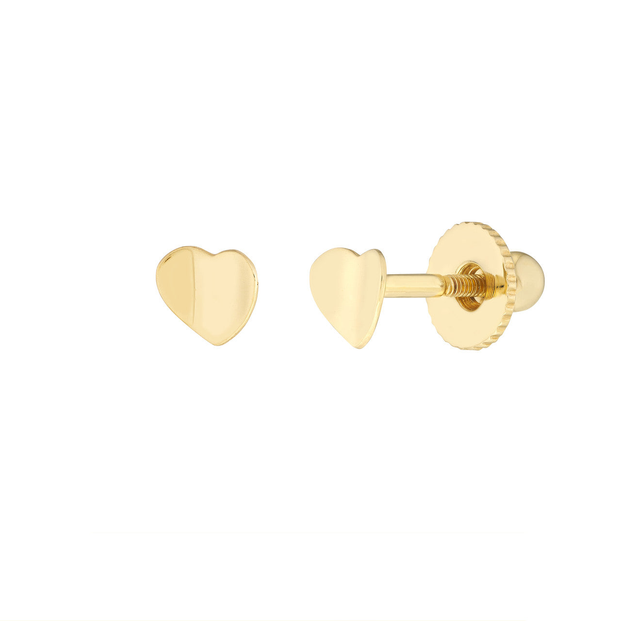 14K gold concave heart stud earrings with screw backs