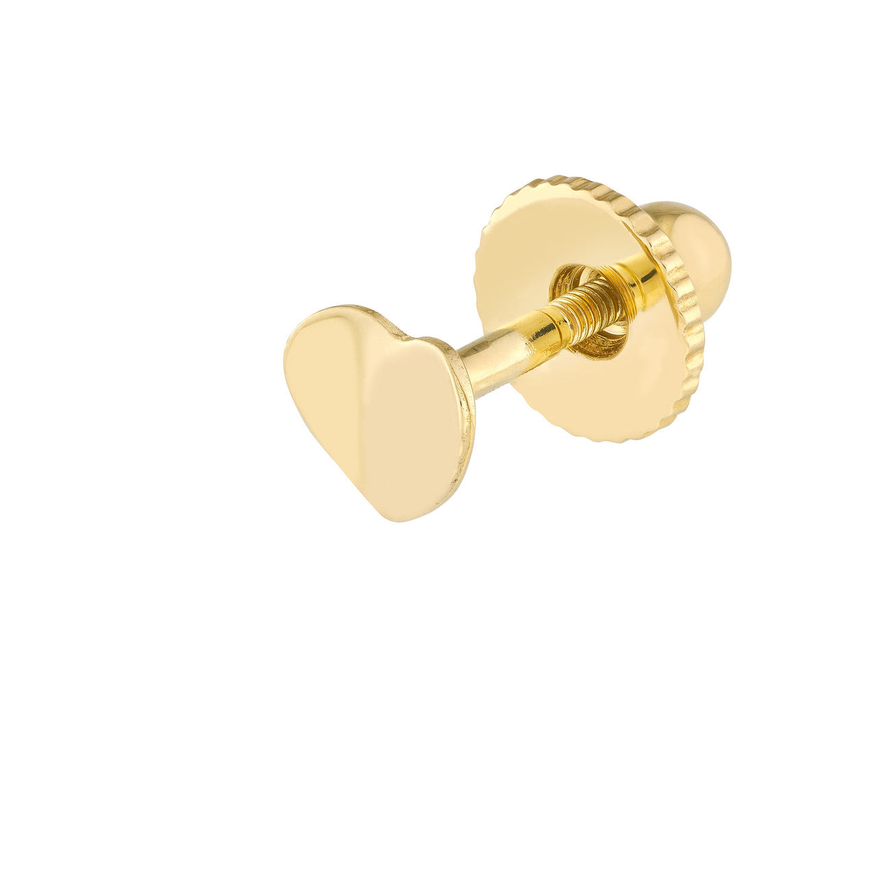 14K gold concave heart stud earrings with screw backs, detail view