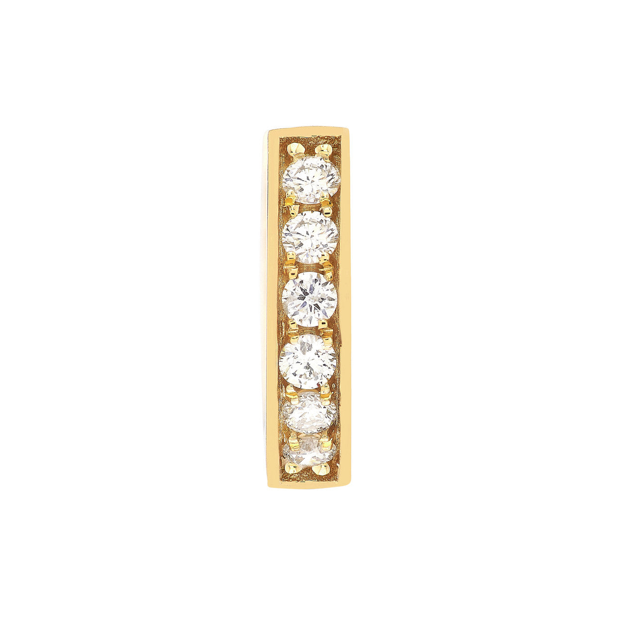 14K gold diamond line huggie earrings, sparkling detail view