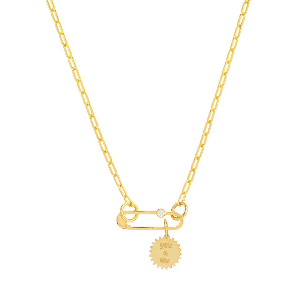 14K gold diamond push lock clasp, detail view