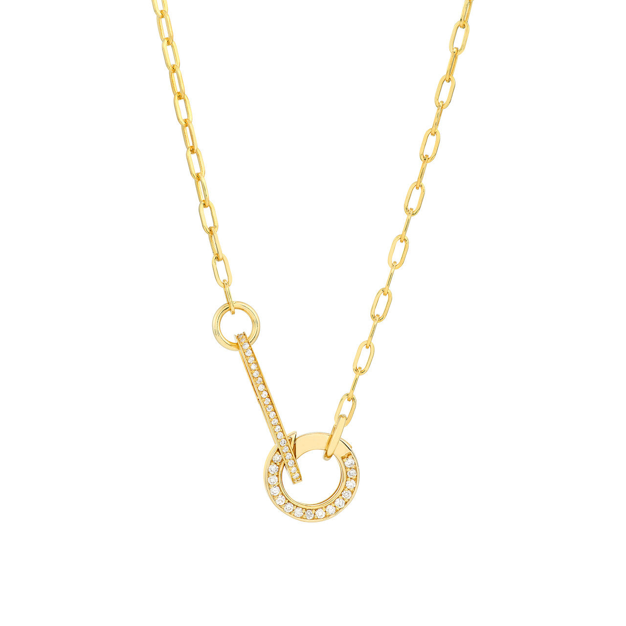 14K gold 1/5ctw diamond link push lock clasp, detail view