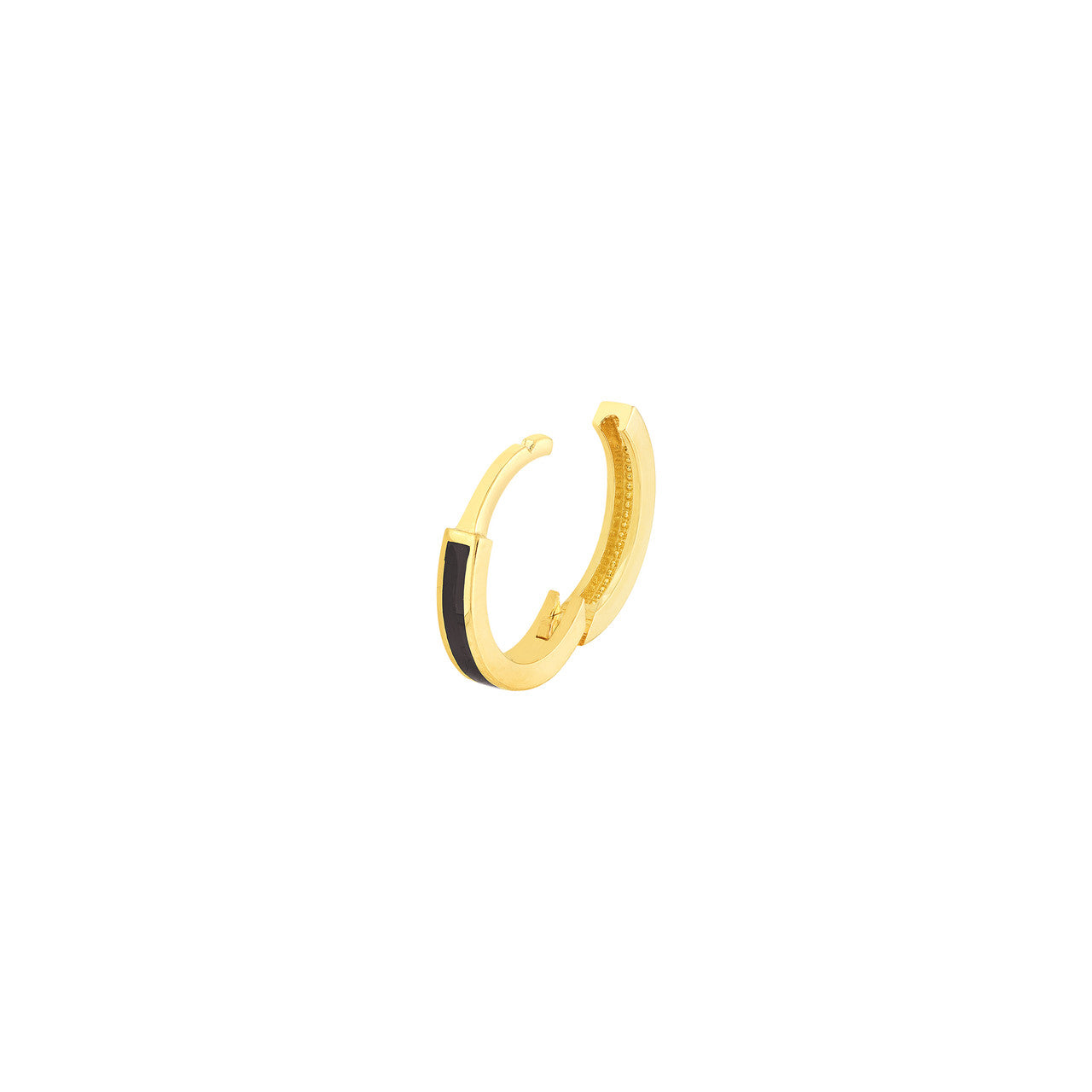 14K gold black enamel mini hoop earrings, alternate view