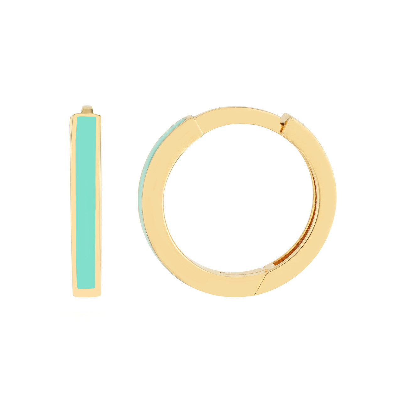 Light turquoise enamel baby hoop earrings with a simple design, perfect for everyday wear.
