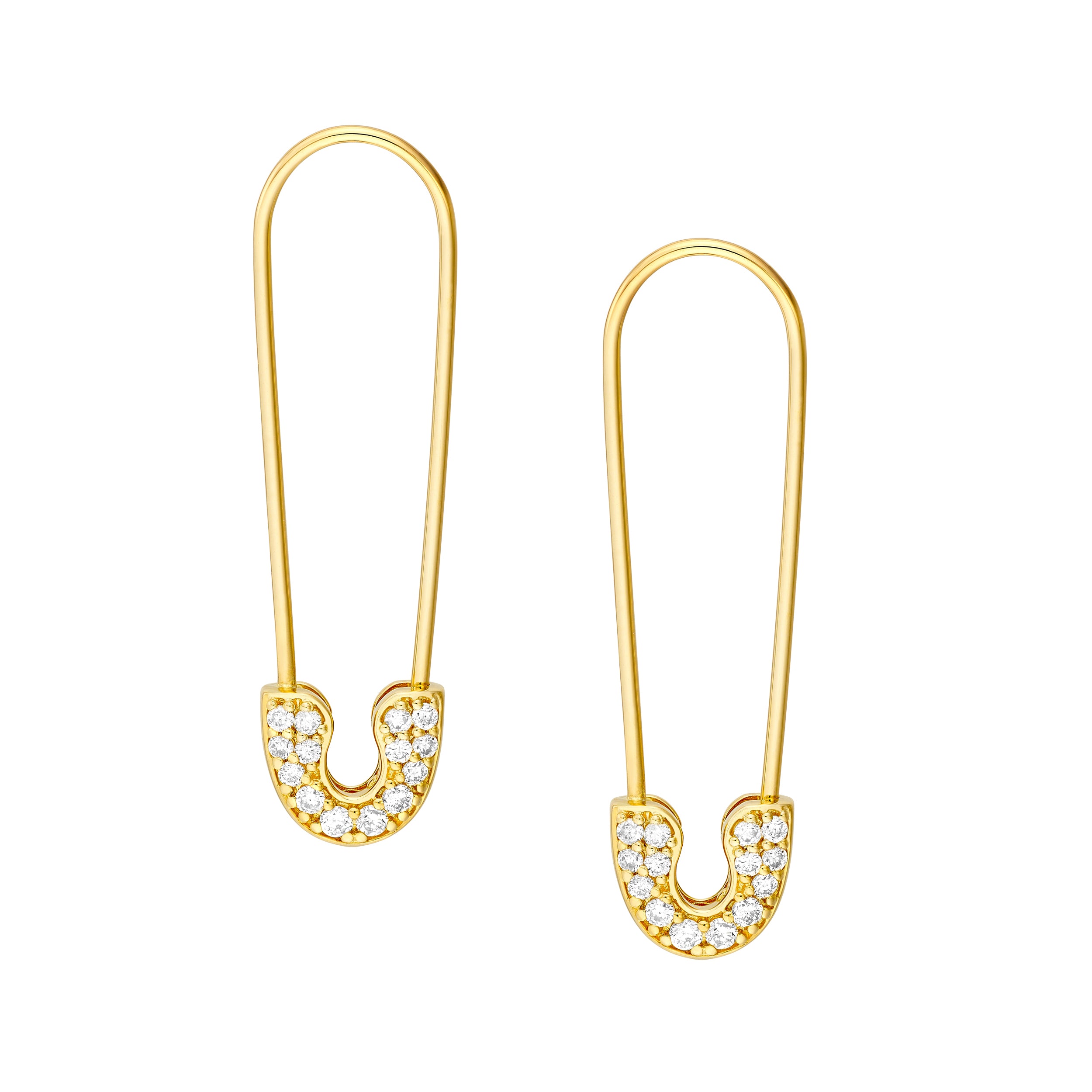 14K gold diamond safety pin threader earrings