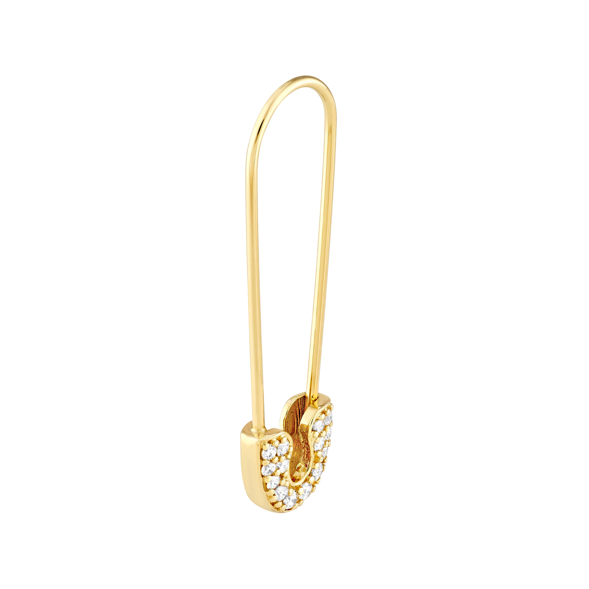 14K gold diamond safety pin threader earrings, additional view