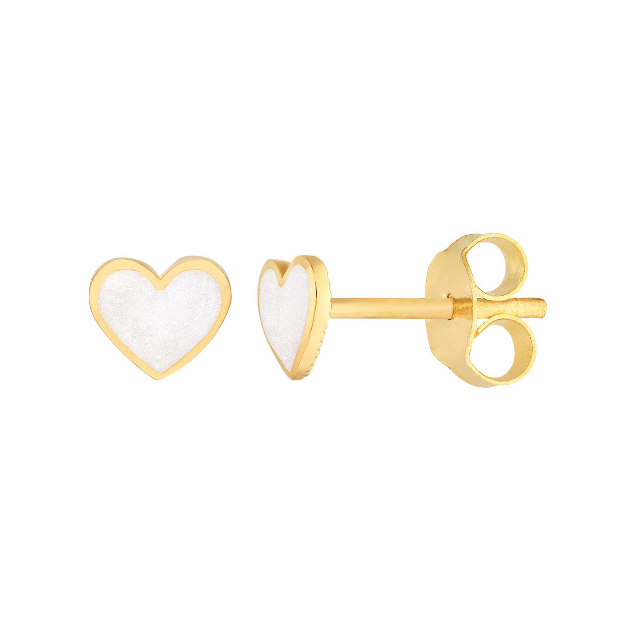 Simple white heart stud earrings by My Store, featuring a polished finish and classic design for everyday wear.
