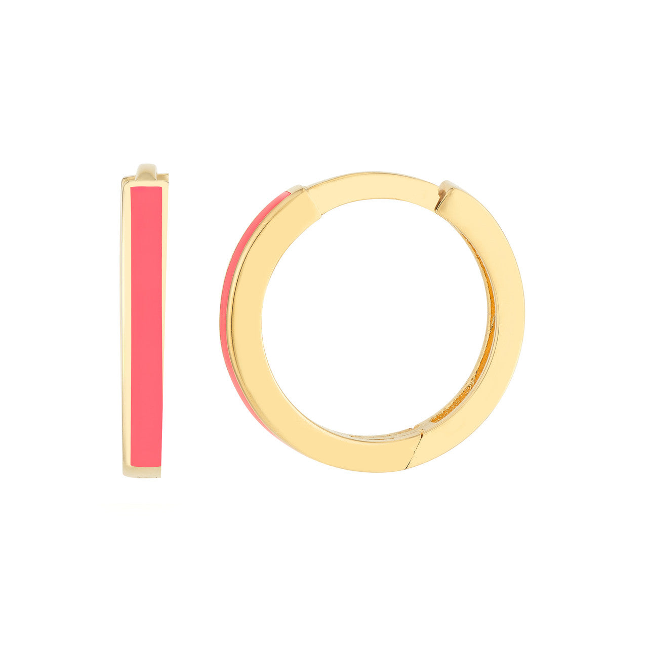 Neon pink enamel baby hoop earrings with a simple design, perfect for everyday wear.