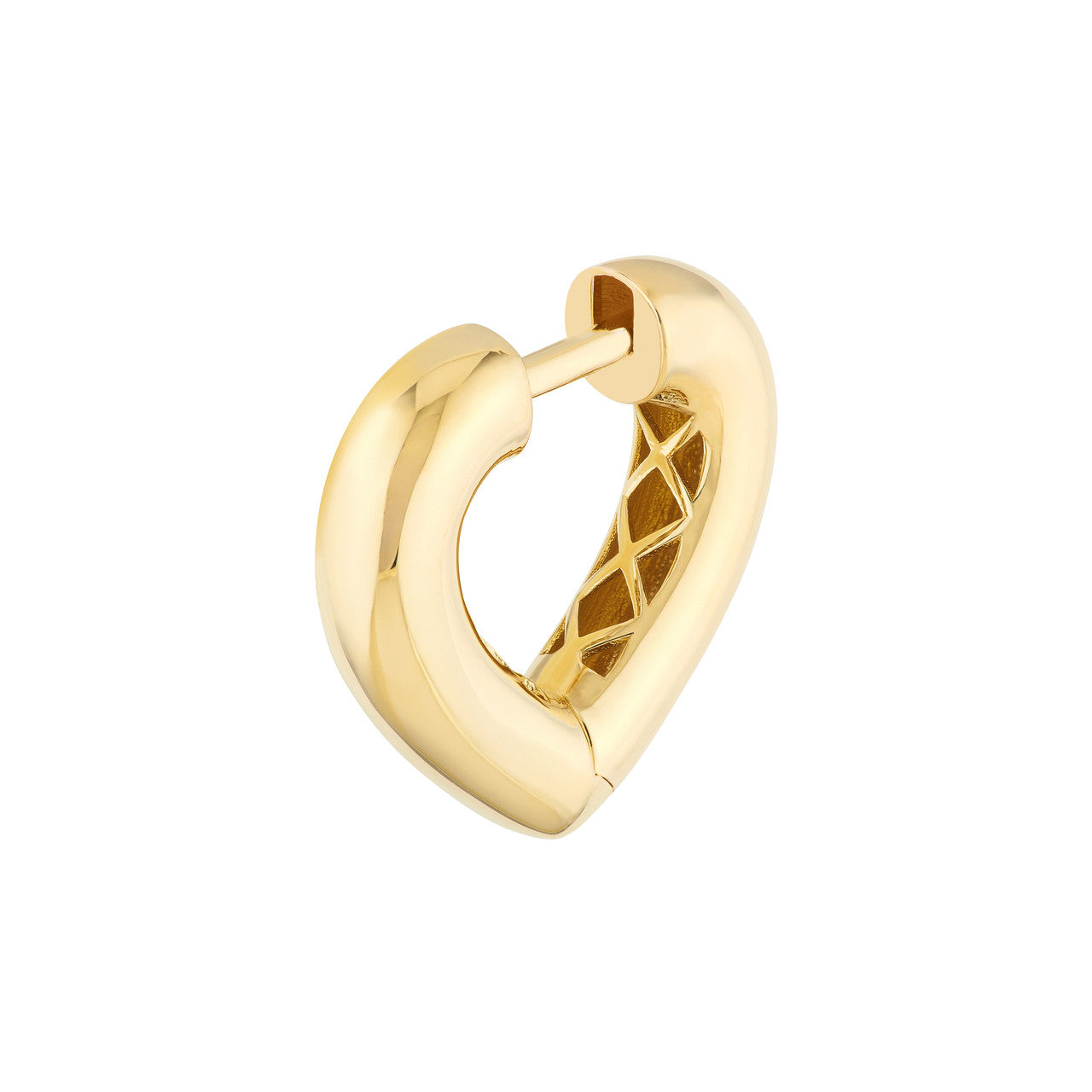 Simple heart huggie earrings by My Store, featuring a sleek design and elegant finish in a close-up view.