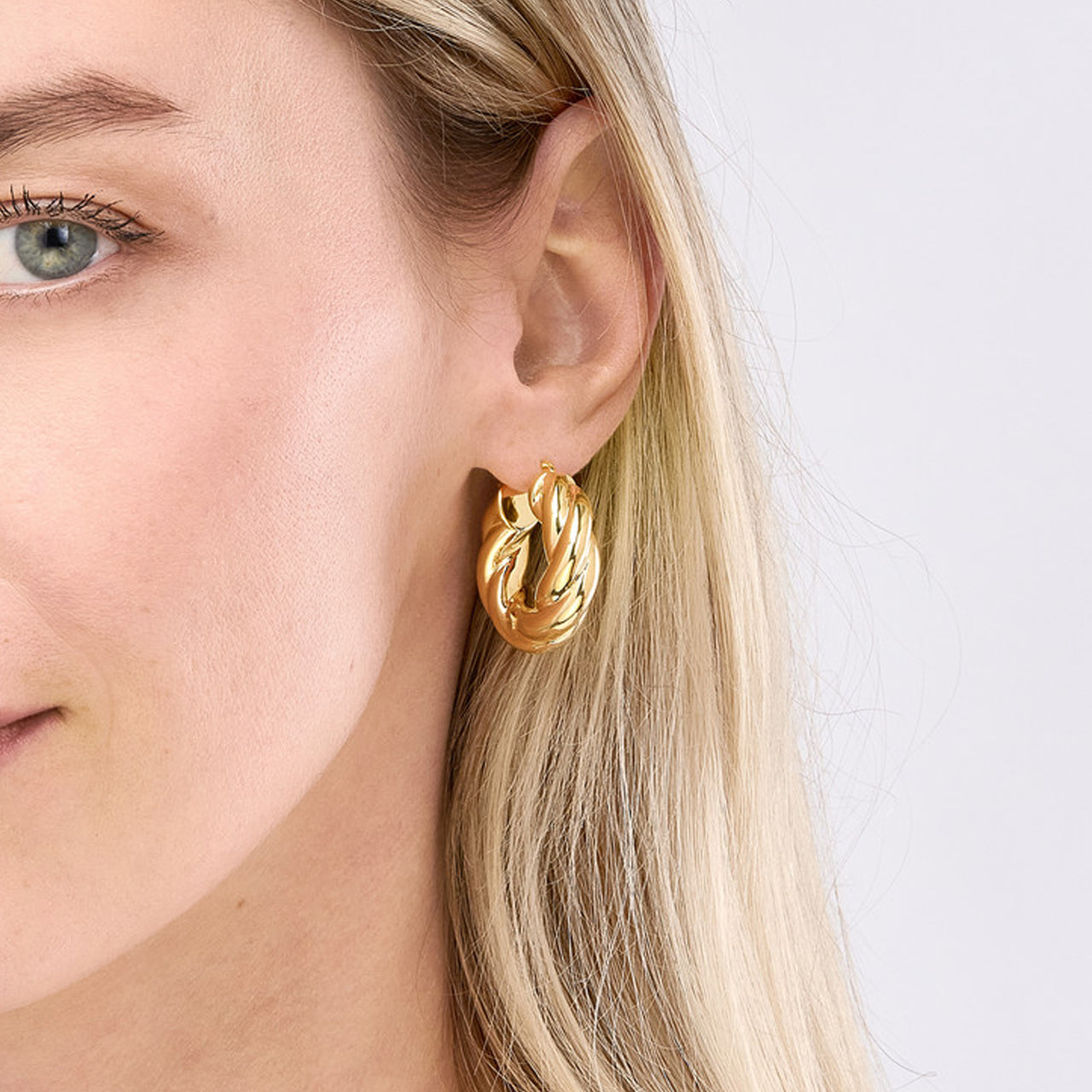 Wide Twisted Puff Hoop Earrings