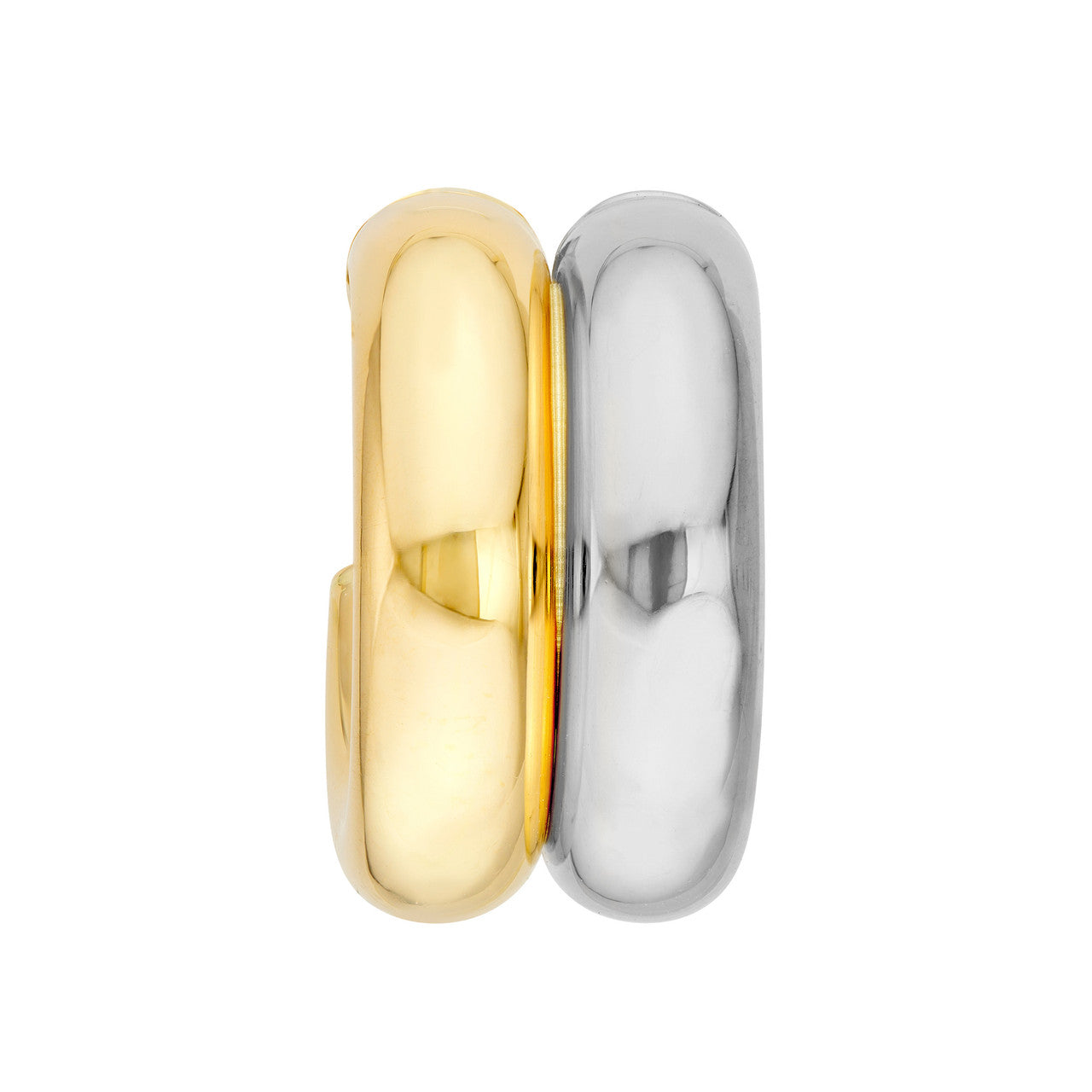 Small double two-tone open hoop earrings by VIA Jewelers, featuring a sleek design with contrasting metal finishes.