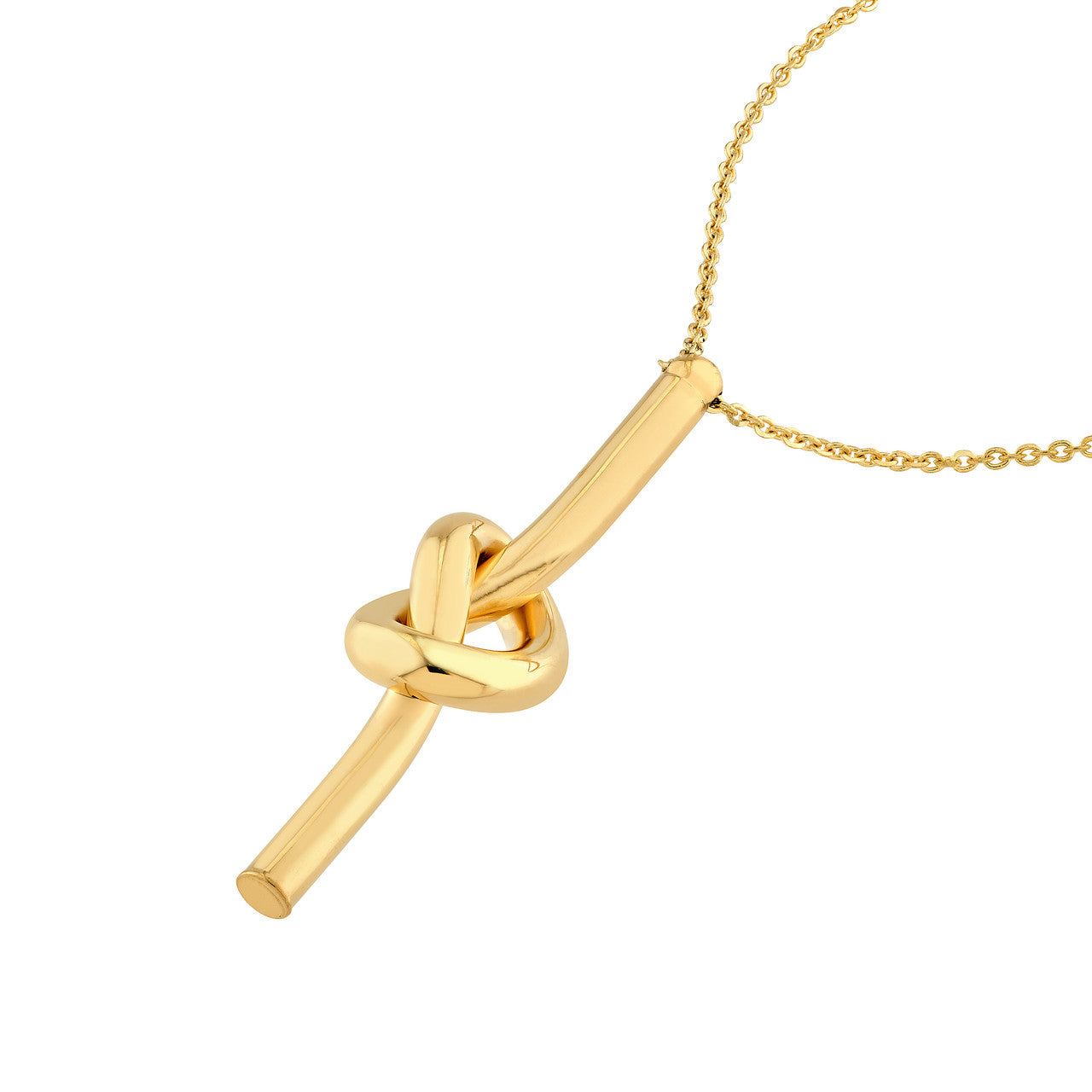 Knot pendant necklace by VIA Jewelers featuring a delicate design in polished metal on a fine chain.