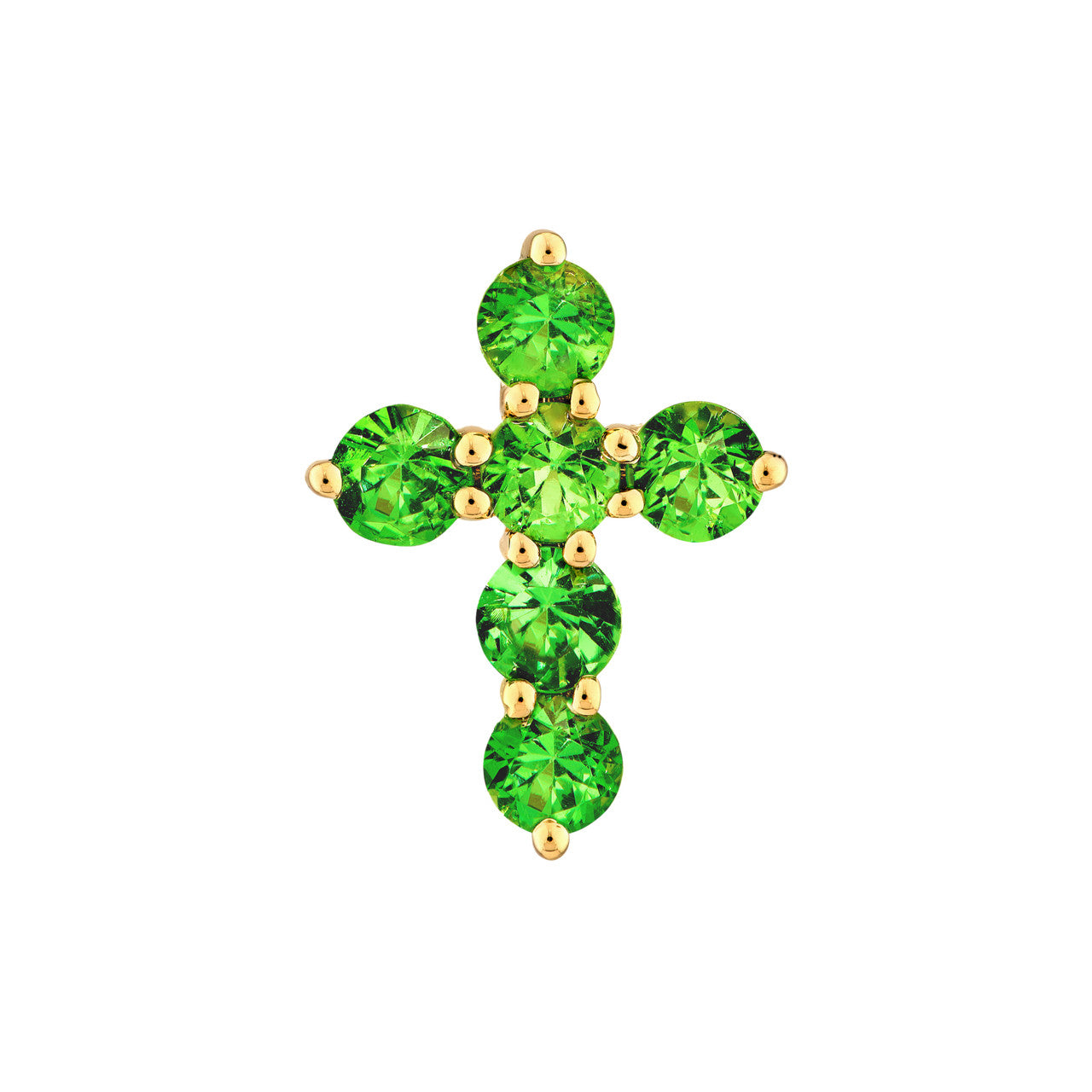 Simple Tsavorite stone cross pendant by VIA Jewelers, featuring a vibrant green gemstone set in a delicate design.