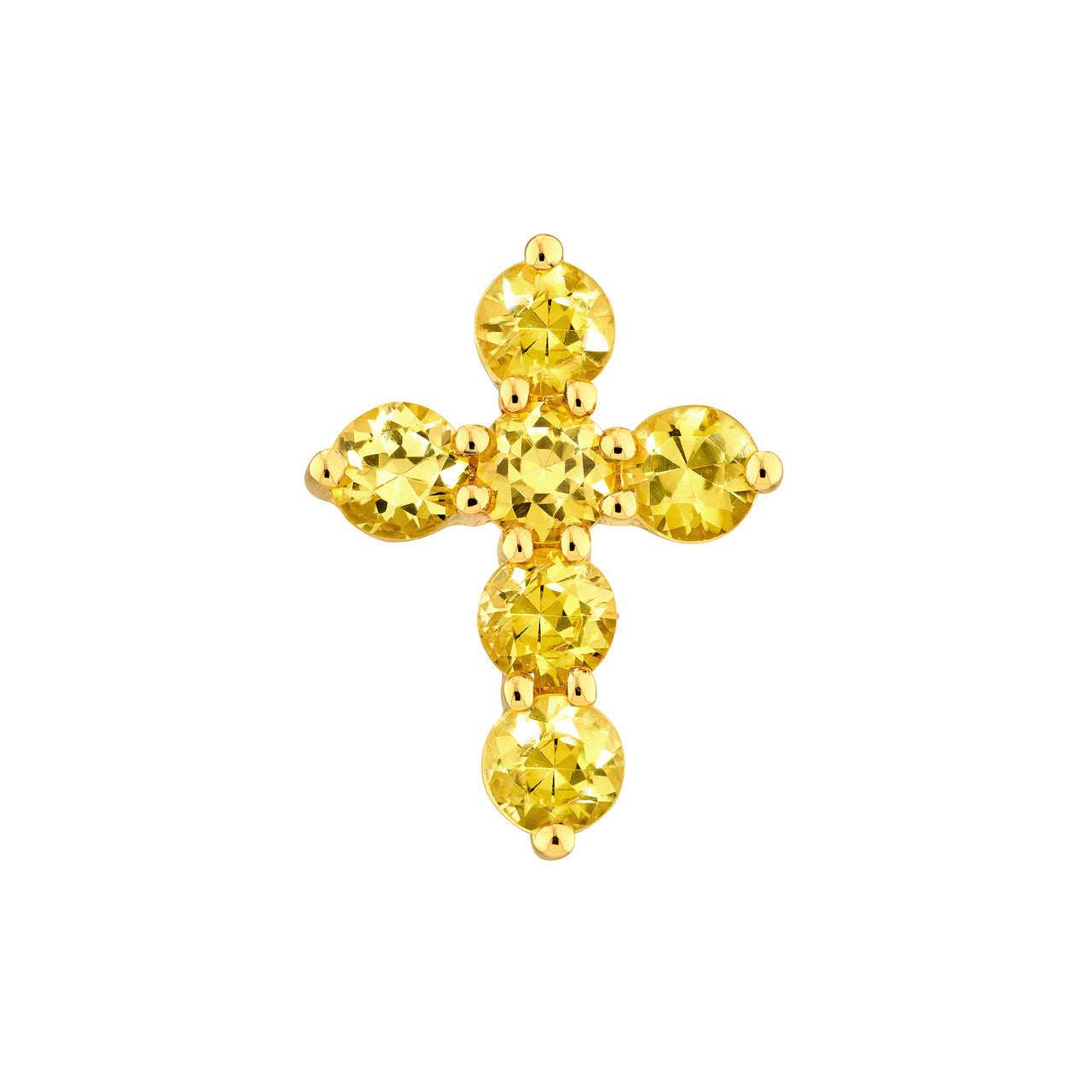 Simple yellow sapphire stone cross pendant by VIA Jewelers, showcasing a vibrant gemstone set in a delicate design.