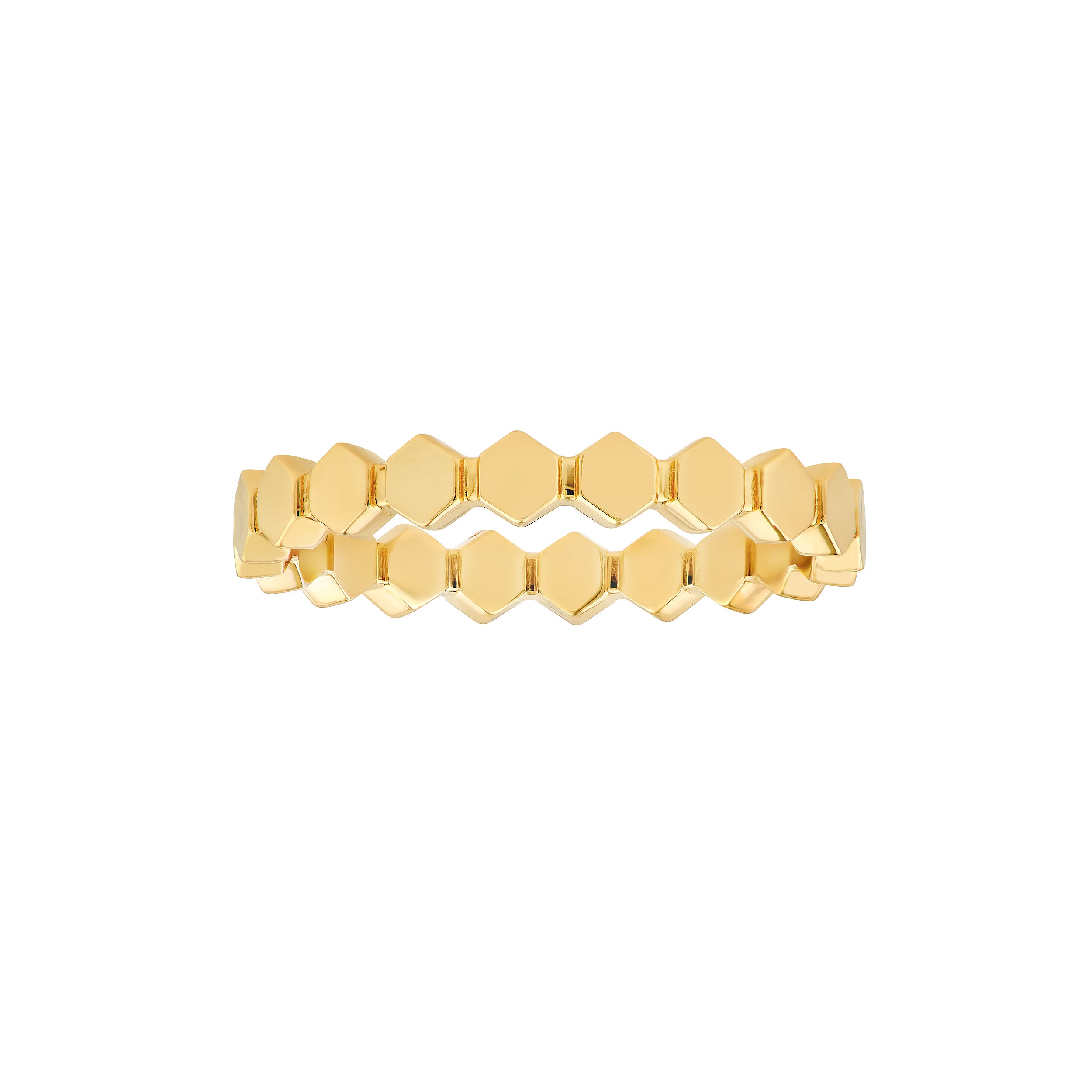 14K gold hexagonal bead band ring, close-up of the beadwork