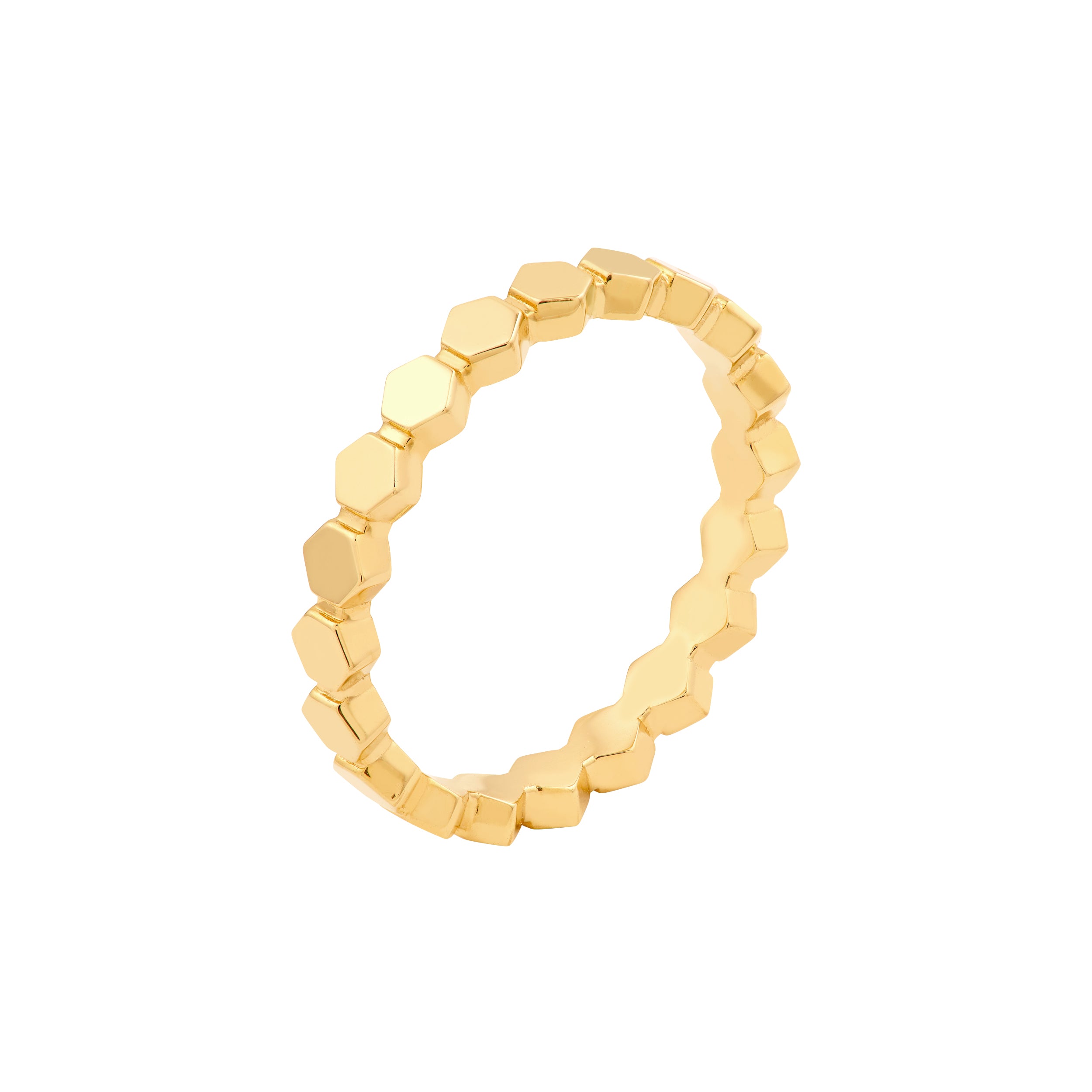 14K gold honey hexagonal bead band ring