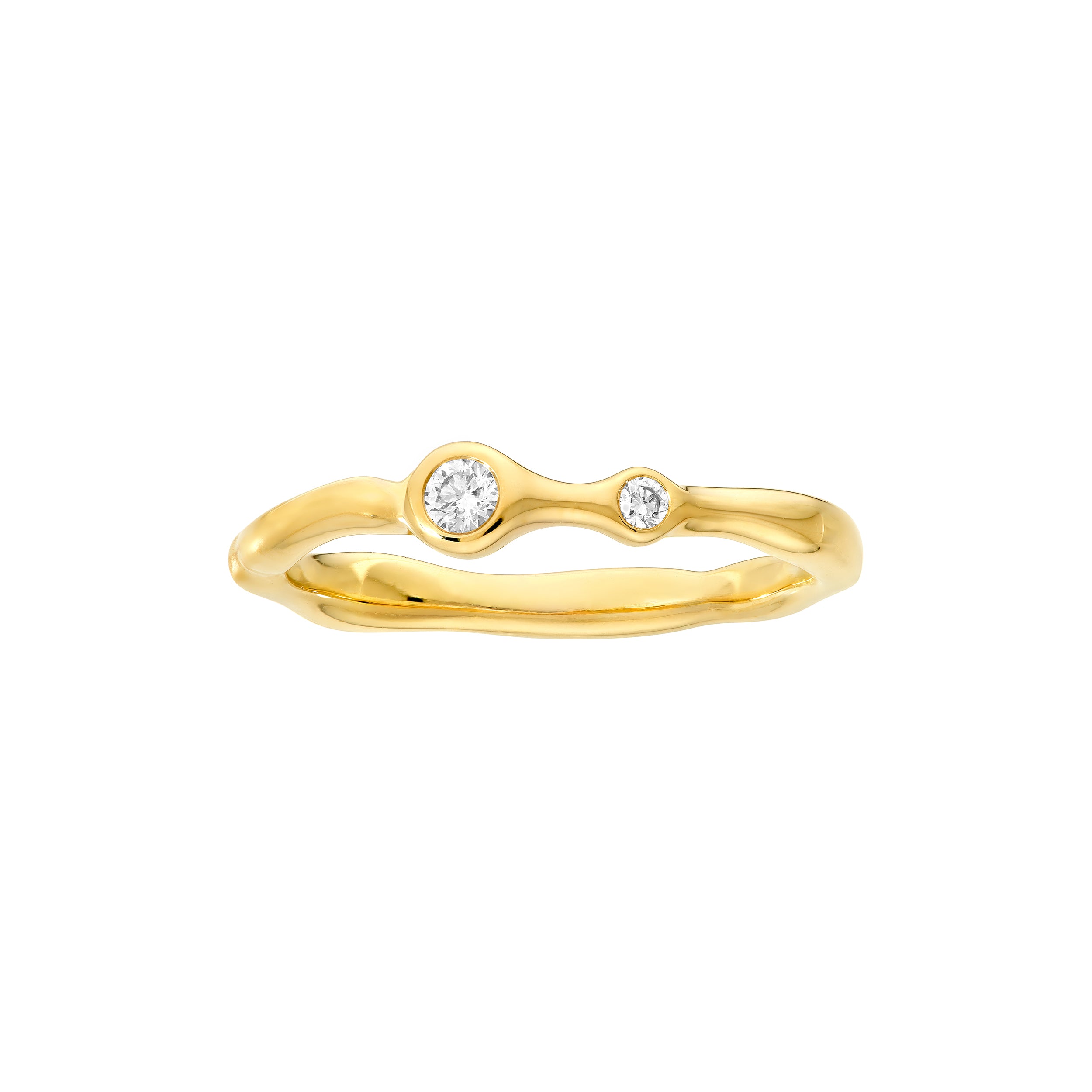 14K gold diamond duo organic ring, side view