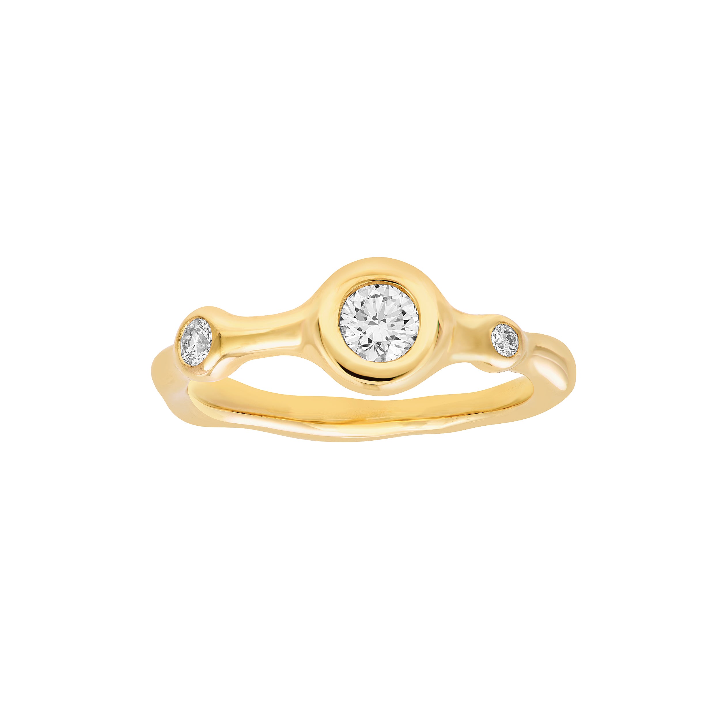 14K gold diamond trio organic ring, side view