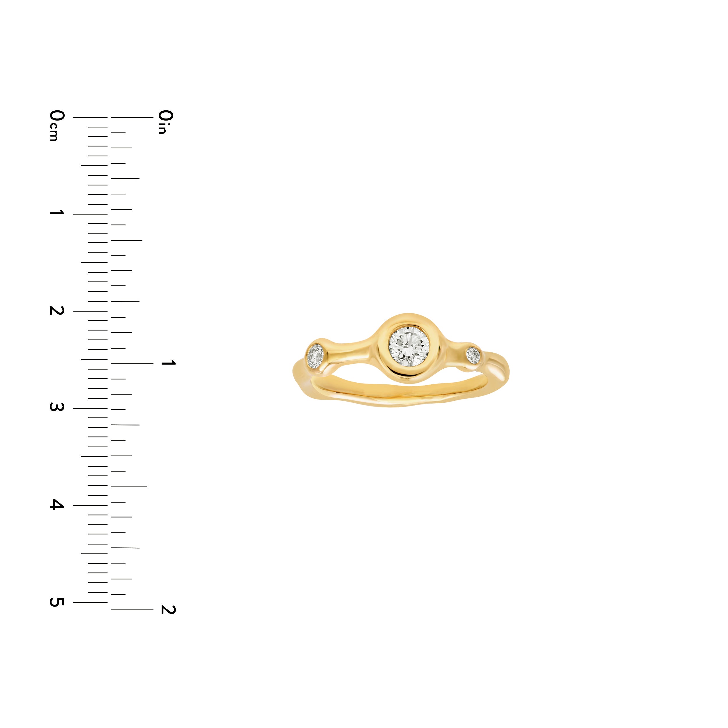 14K gold diamond trio organic ring, close-up of the diamonds