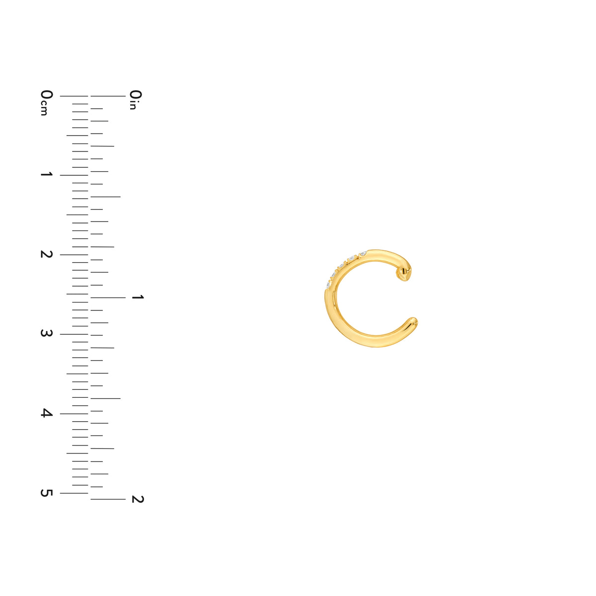 14K gold diamond thin ear cuff, size reference view