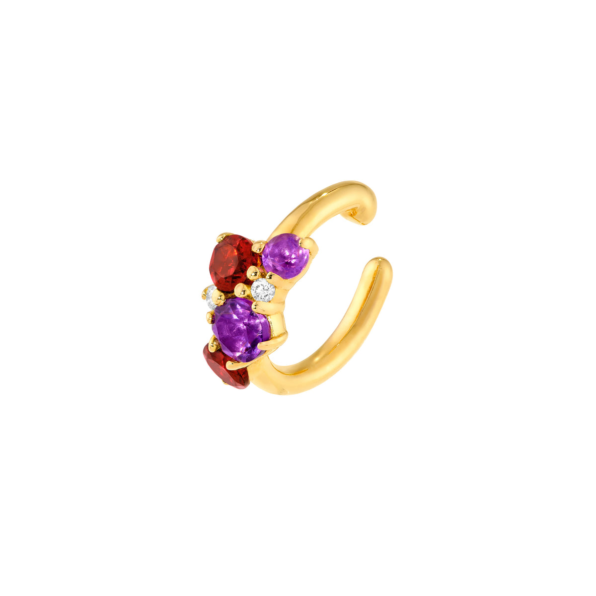 14K gold garnet and amethyst diamond cluster ear cuff, alternate view