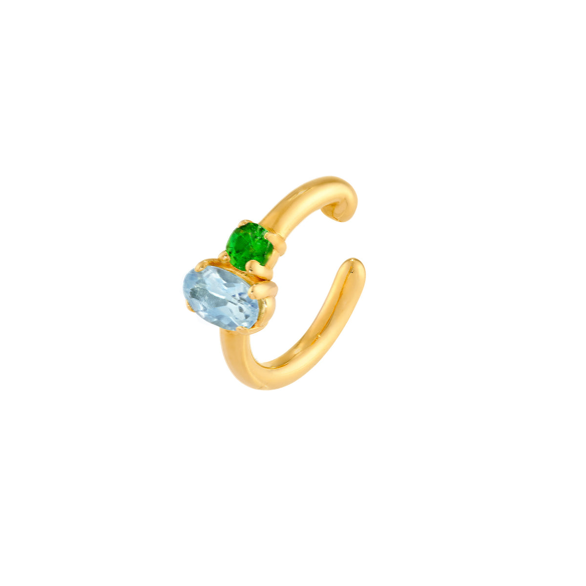 14K gold sky blue topaz and tsavorite ear cuff, alternate view