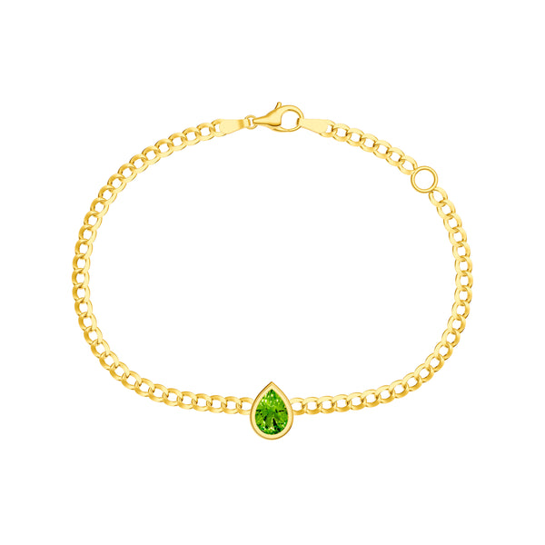 14K gold pear peridot curb chain bracelet