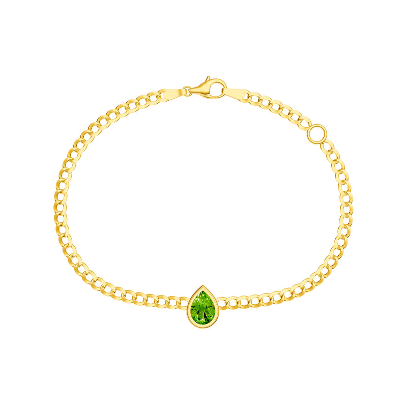14K gold pear peridot curb chain bracelet