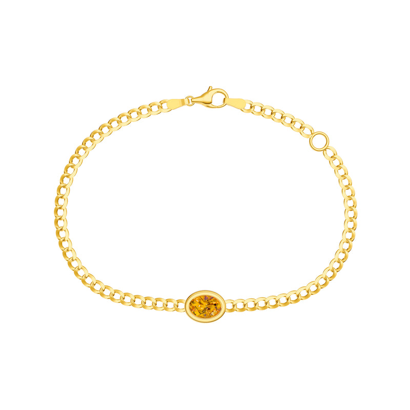 14K gold oval citrine curb chain bracelet