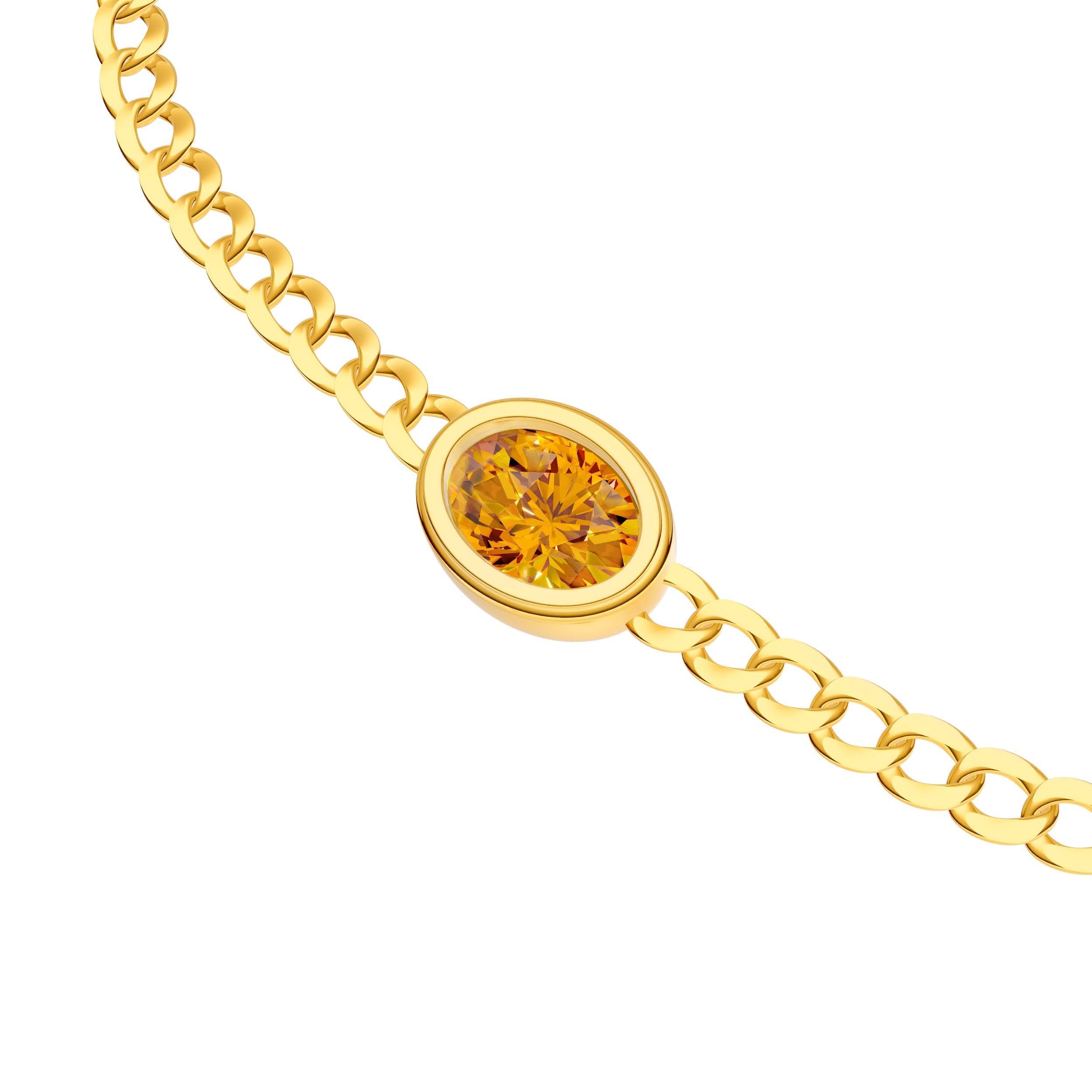 14K gold oval citrine curb bracelet, detail view