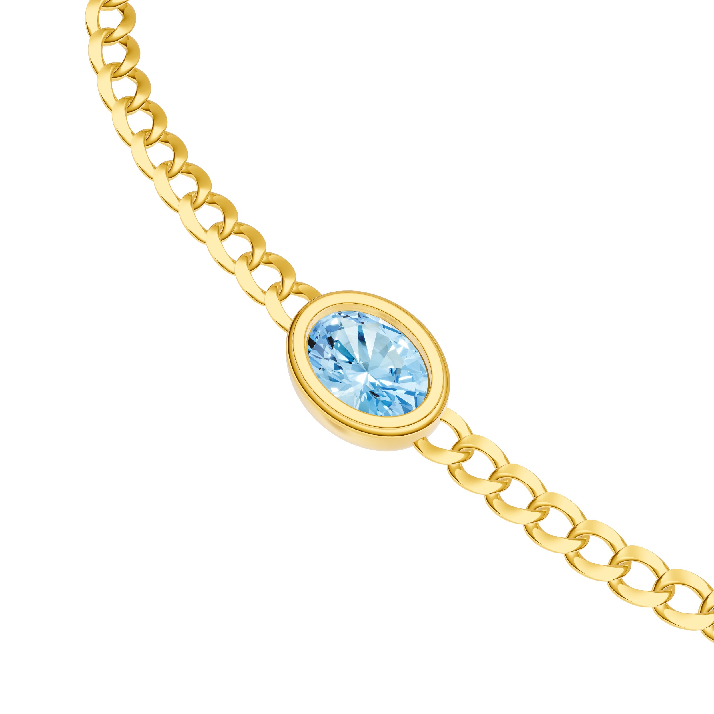 14K gold oval sky blue topaz curb bracelet, detail view