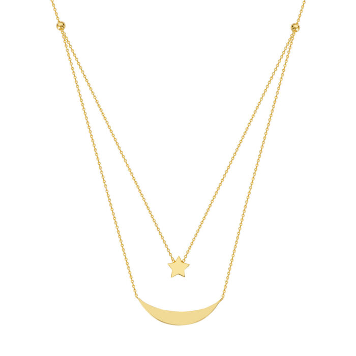Star and Moon Layered Duo Necklace