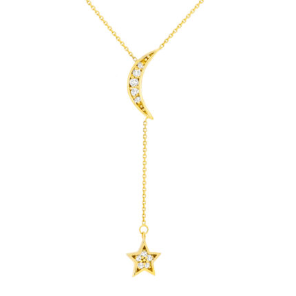 Moon and Star Drop Diamond Lariat Necklace