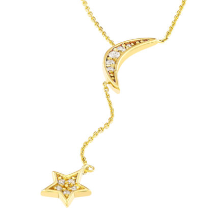 Moon and Star Drop Diamond Lariat Necklace 1