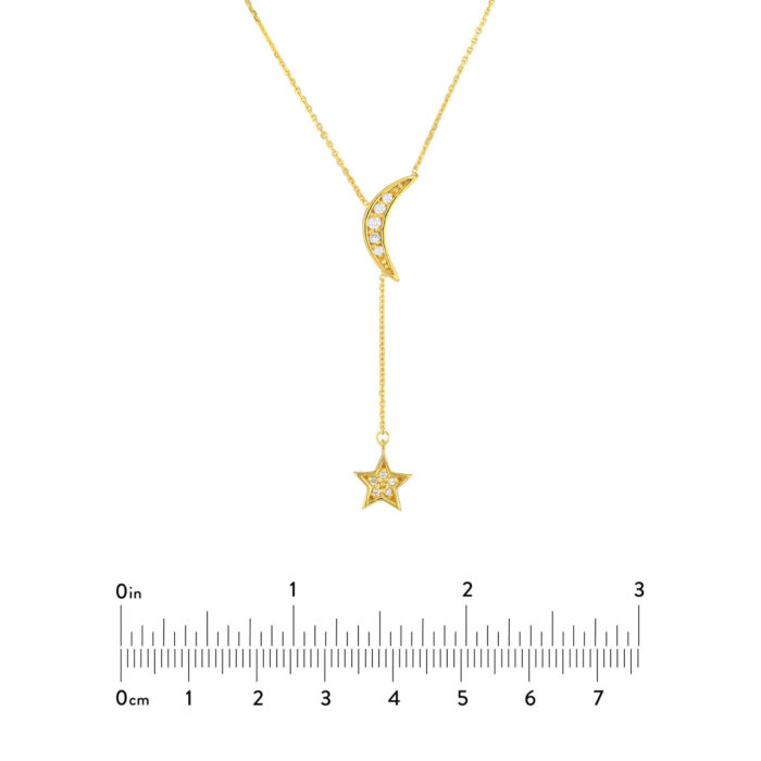 Moon and Star Drop Diamond Lariat Necklace 4