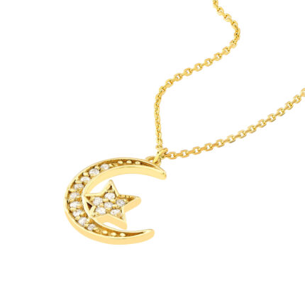 Moon-Hugging Star Diamond Pendant Necklace 1