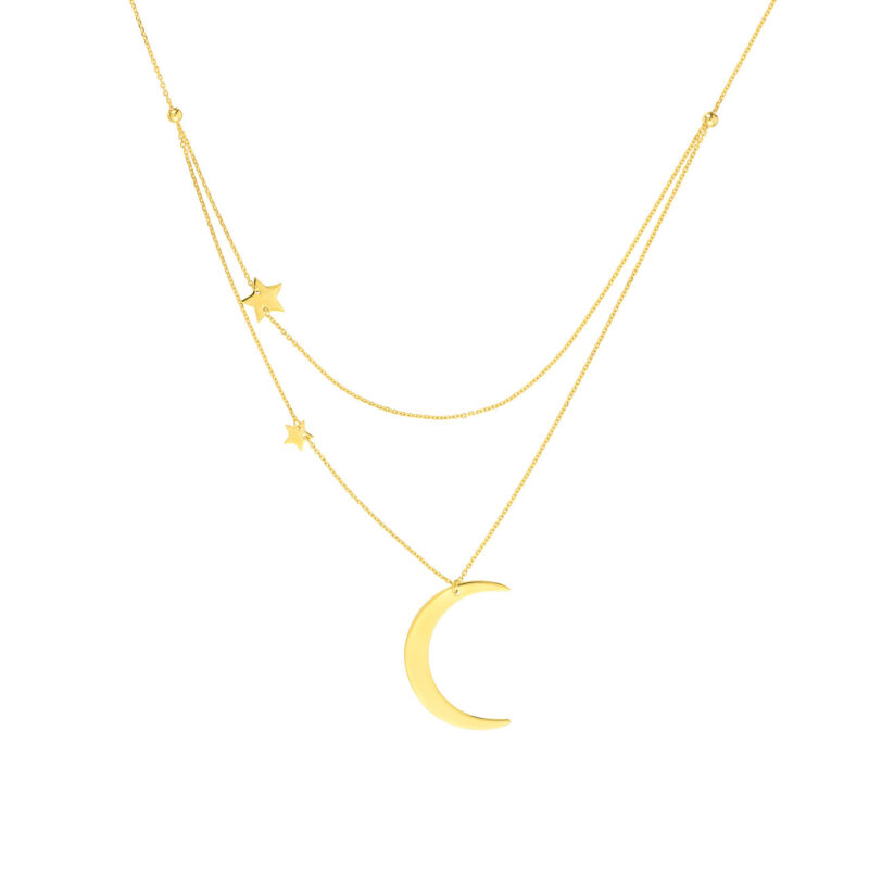 Crescent Moon with Star Stations Necklace