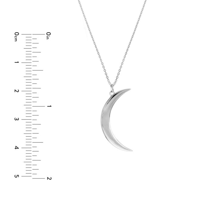 Large Crescent Moon Pendant Necklace white gold 4