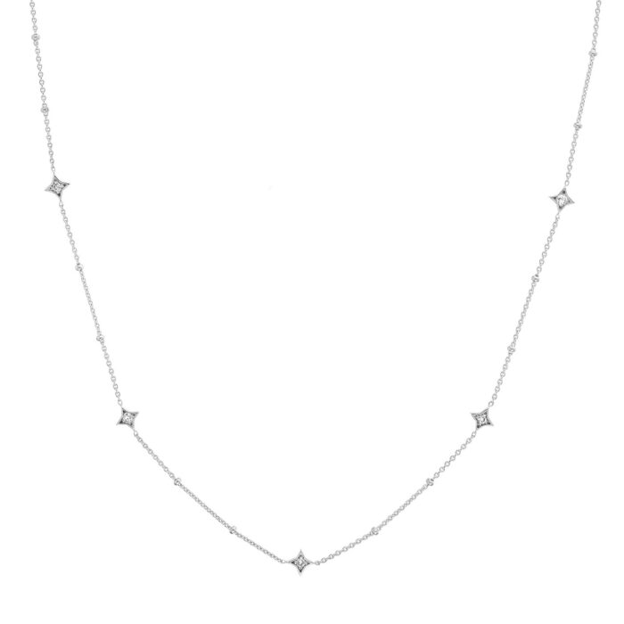 Diamond Star Bezels and Beads Necklace white gold