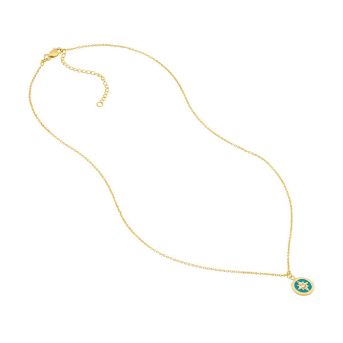 Turquoise Enamel Star Medallion Necklace 2