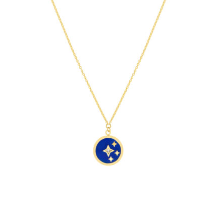 Navy Blue Enamel Stars Medallion Necklace