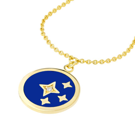 Navy Blue Enamel Stars Medallion Necklace 1