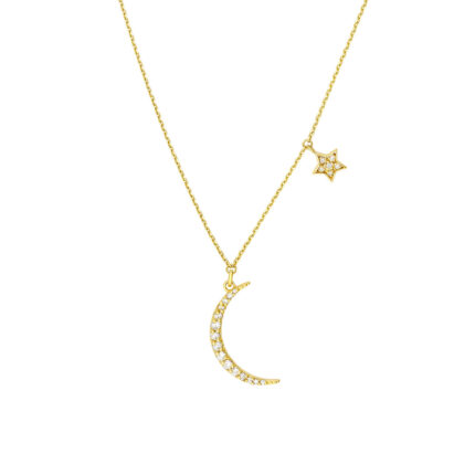 Diamond Moon with Star Dangle Necklace